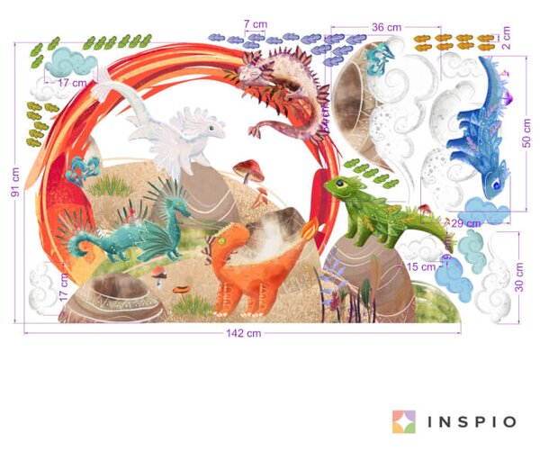 INSPIO-textilní přelepitelná samolepka - Samolepka na zeď - Pohádková země draků