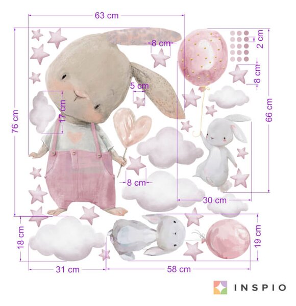 INSPIO-textilní přelepitelná samolepka - Samolepka na zeď - Akvarelový zajíček a malé zajíčky s balony
