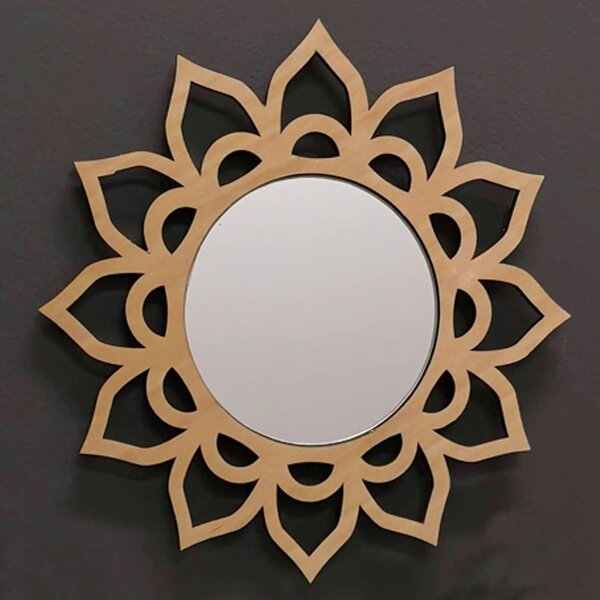 AMADEA Dřevěné zrcadlo ve tvaru mandaly, masivní dřevo, průměr 30 cm