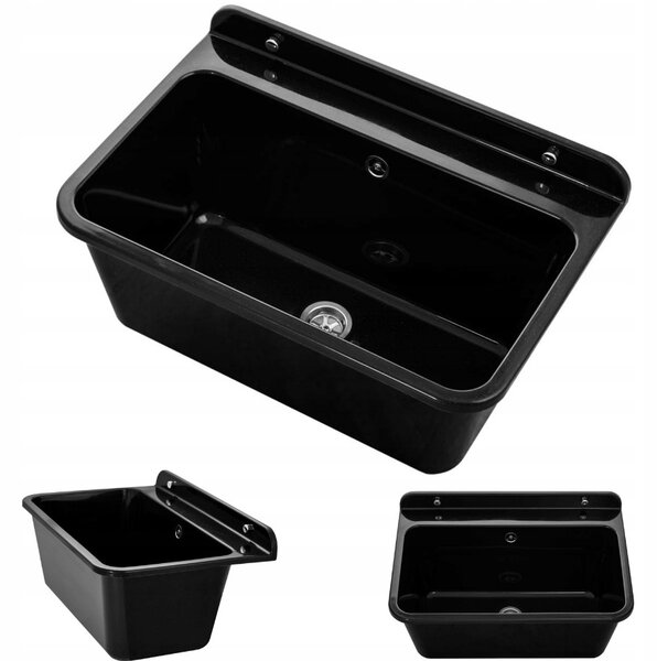 Sink Quality Universe, univerzální plastová výlevka 61x41x30 cm + sifon, 1-komorová, černá, SKQ-KGLK60-BK