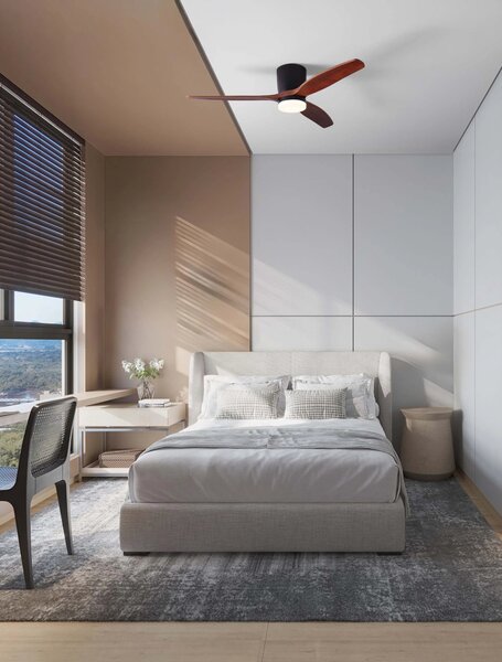 LED černo-dřevěné moderní stropní svítidlo Aloa s dálkovým ovládáním 18W