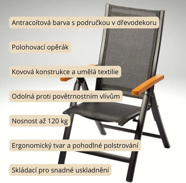 Zahradní polohovací židle černá HZN108