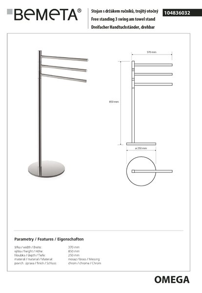 Bemeta Design OMEGA: Stojan, s držákem ručníků, trojitý, otočný - 104836032