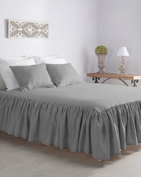 Přehoz Linen Frilly 160 x 210 cm světle šedý