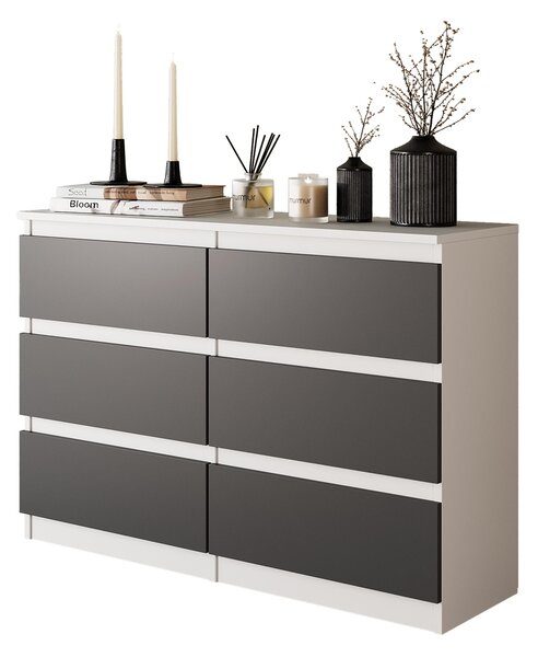 Komoda / píborník se 6 zásuvkami - bílá matná / antracit V71cm 100cm TD33cm