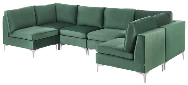Modulární pohovka ve tvaru U 6místná EVJA Umělý samet Zelená