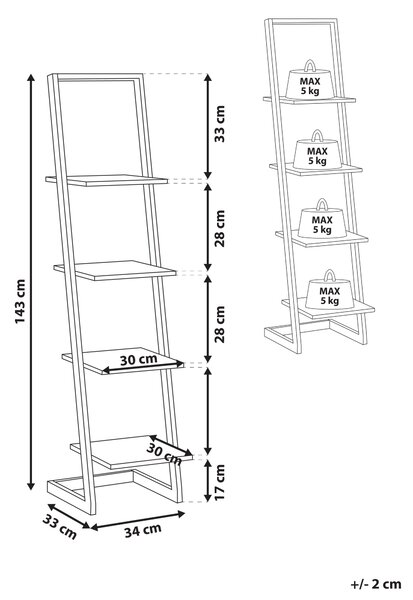 Regál se 4 policemi JOPLIN 143 cm Černá