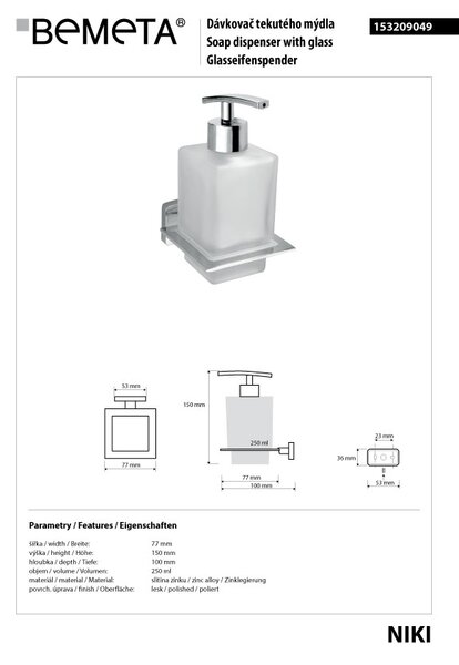 Bemeta Design NIKI: Dávkovač mýdla, 250 ml - 153209049