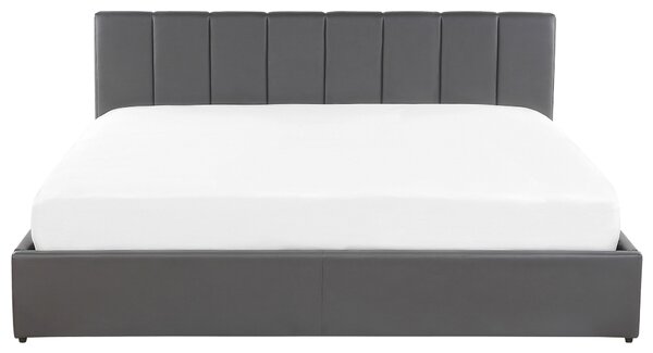 Postel s úložným prostorem DREUX Umělá kůže Tmavě šedá 180 x 200 cm