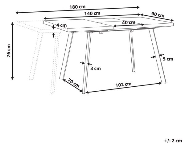 Rozkládací jídelní stůl HARLOW Tmavě hnědá 140/180 cm 90 cm