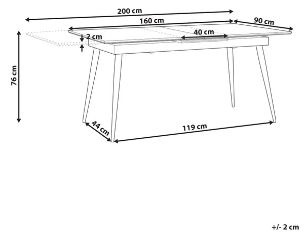 Rozkládací jídelní stůl MALDON Černá 160/200 cm 90 cm