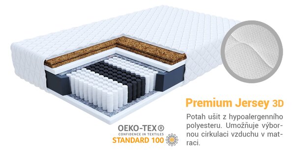 Tvrdá taštičková ortopedická matrace Frasio 90x200 s kokosem