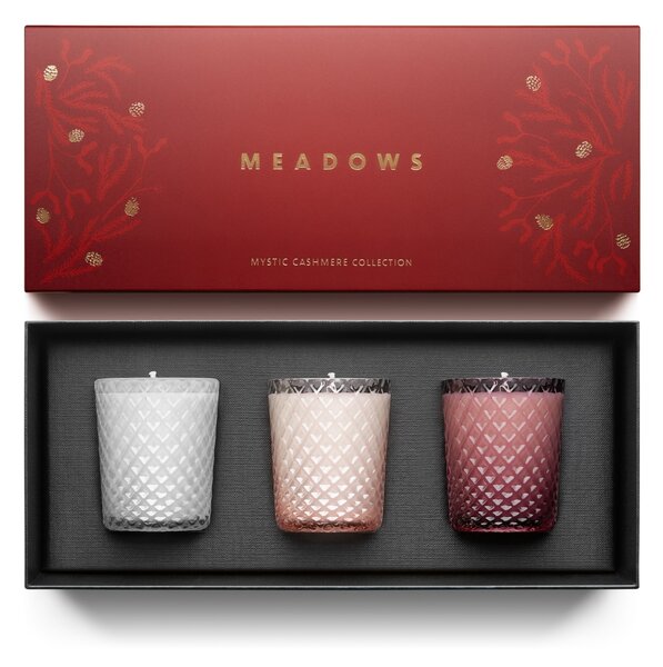 Dárková kolekce svíček Meadows – Mystic Cashmere Red 3 x 80 g