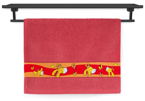 Dětský ručník Veba RUJANA tisk Zvědavá žirafka červená Velikost: 30x50 cm