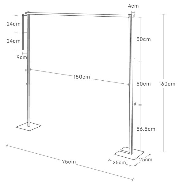 Bílý kovový skládací sušák Yamazaki Tower 160 x 175 cm