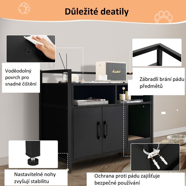 Skříňka na kočičí toaletu s dvířky, černá PV10236DK