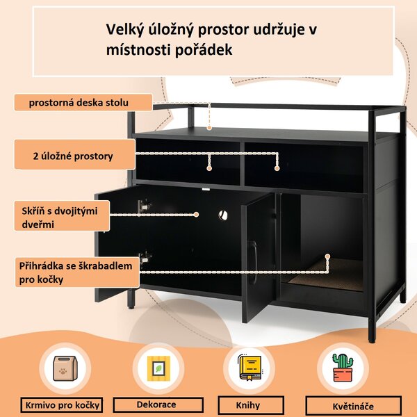 Skříňka na kočičí toaletu s dvířky, černá PV10236DK