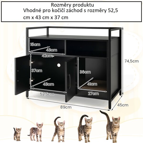 Skříňka na kočičí toaletu s dvířky, černá PV10236DK