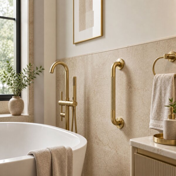 Rovné koupelnové madlo Brush Gold