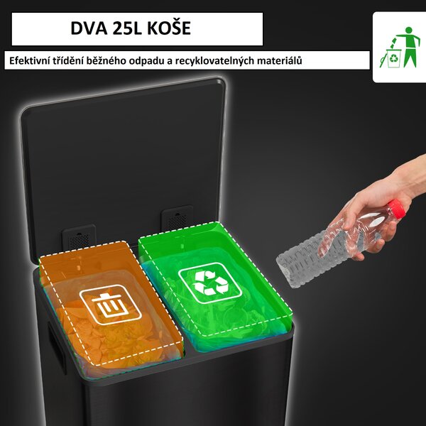 Dvojitý odpadkový koš na tříděný odpad 2x25 l, černý 851-037V02BK