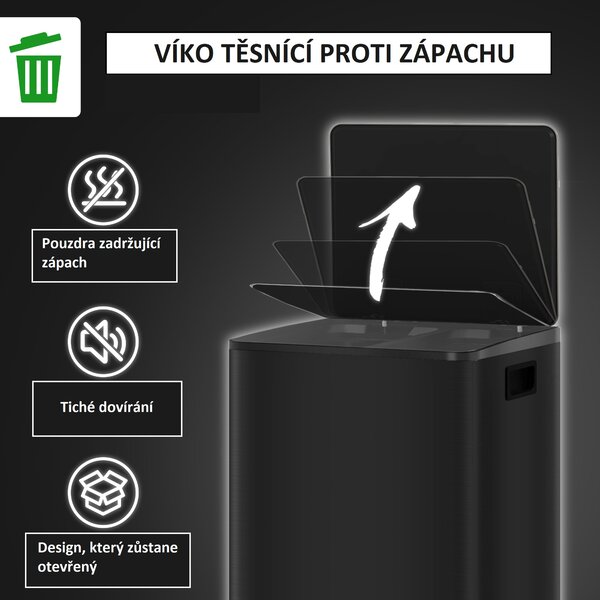 Dvojitý odpadkový koš na tříděný odpad 2x25 l, černý 851-037V02BK