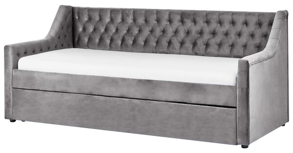 Rozkládací postel Umělý samet MONTARGIS 90 x 200 cm Světle šedá