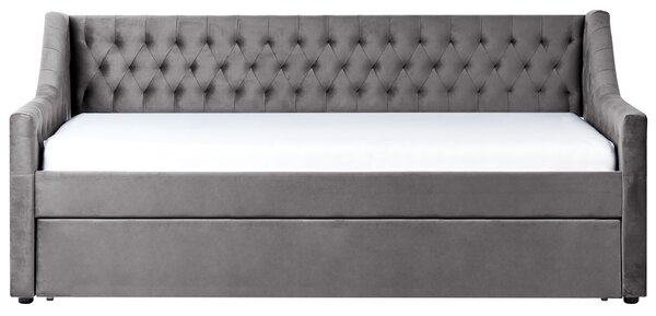 Rozkládací postel Umělý samet MONTARGIS 90 x 200 cm Světle šedá