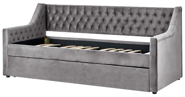 Rozkládací postel Umělý samet MONTARGIS 90 x 200 cm Světle šedá