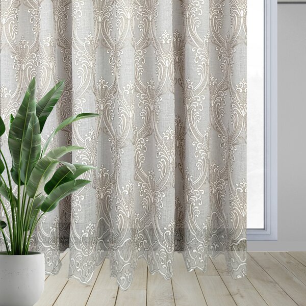 Voálová Luxusní vyšívaná záclona Versailles White and Beige metráž Ervi 3634-15