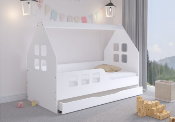 Domečková postel Woody 160 x 80 cm - bílá house bed postel levá strana (zábrana)