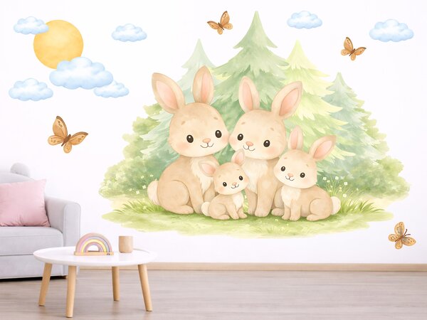 Rodina zajíčků textilní přelepitelné samolepky na zeď arch 46 x 34 cm