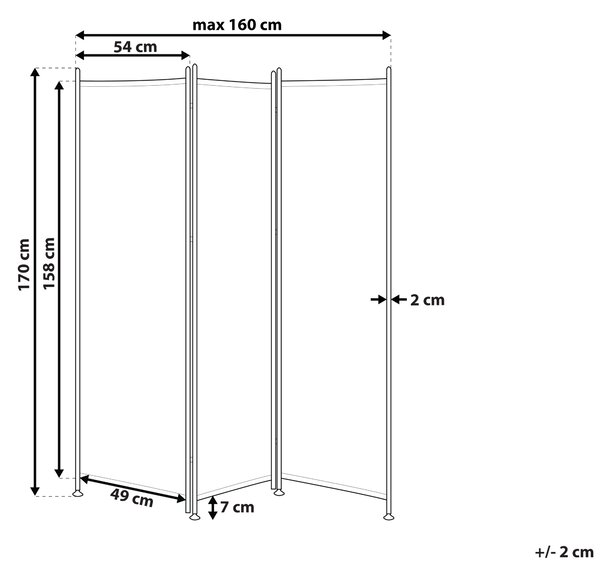 3dílný paraván NARNI 160 cm 170 cm Bílá