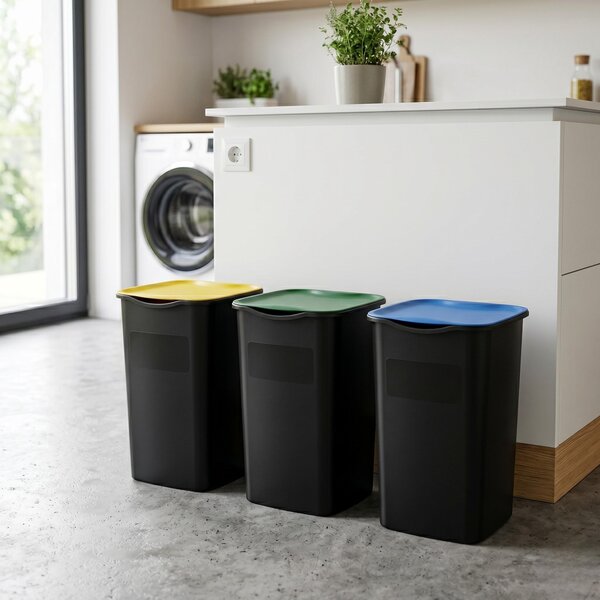 BELLI e FORTI s.r.l. Belli E Forti koše na tříděný odpad TRIO, černé, s barevné víka, plast, 3 x 50 L