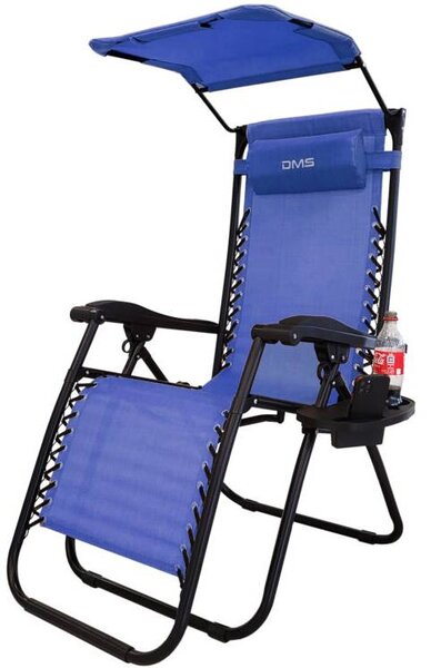 Lehátko / Zahradní židle s vysokým opěradlem / DMS Germany / GLS-120 / s držákem nápojů a stříškou / modrá