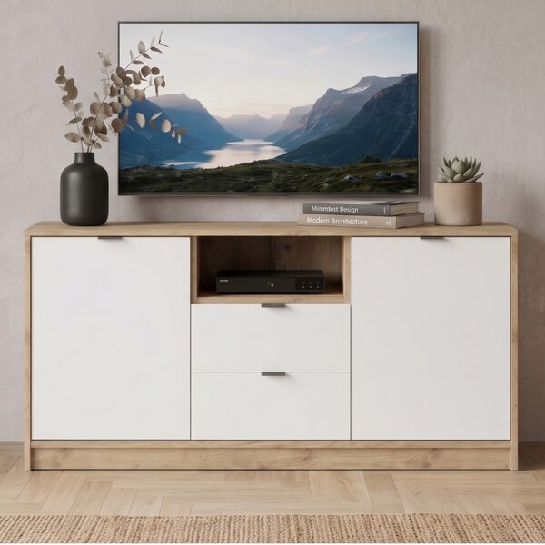 Televizní stolek Naxos RTV KOM2D2S, dub artisan/bílá