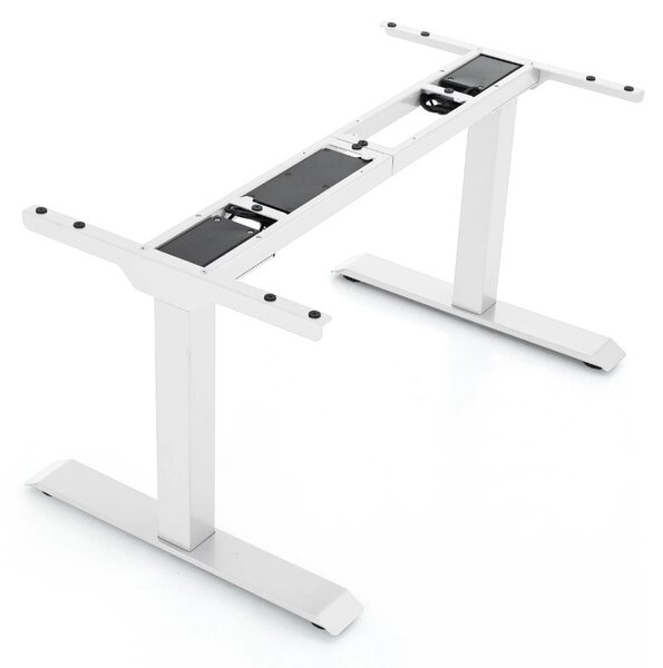 Výškově nastavitelný stůl OfficeTech D, 200 x 80 cm, bílá podnož, dub