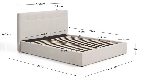 Kave Home Béžová dvoulůžková postel Darnela 160 x 200 cm s úložným prostorem
