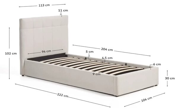Kave Home Béžová jednolůžková postel Darnela 90 x 200 cm s úložným prostorem