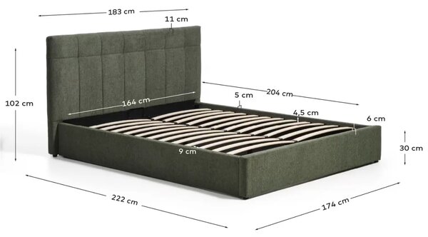 Kave Home Zelená dvoulůžková postel Darnela 160 x 200 cm s úložným prostorem