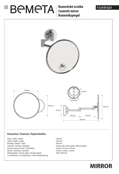 Bemeta Design OMEGA: Kosmetické zrcátko, ø 140 mm, jednostranné - 112101521