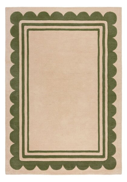 Ručně tkaný vlněný koberec v zeleno-přírodní barvě 120x170 cm Lois Scallop – Flair Rugs