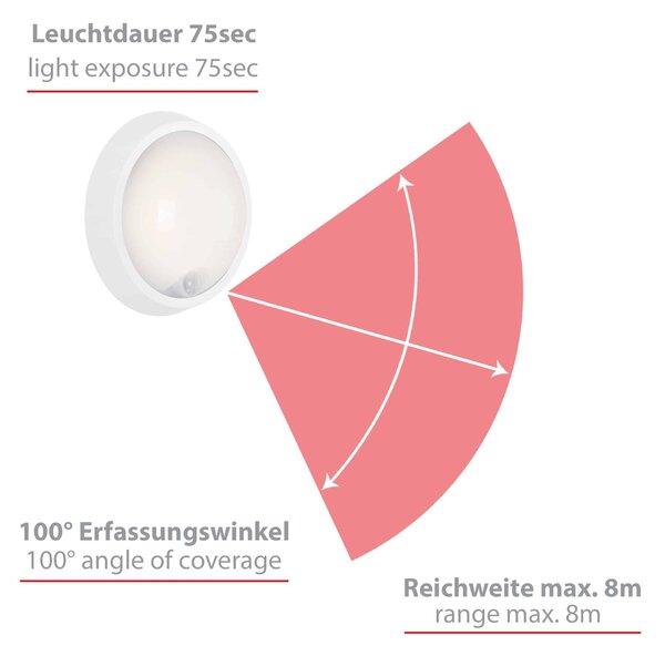 BRILONER LED venkovní svítidlo s čidlem, pr. 17 cm, 12 W, bílé IP44 BRILO 3352-016