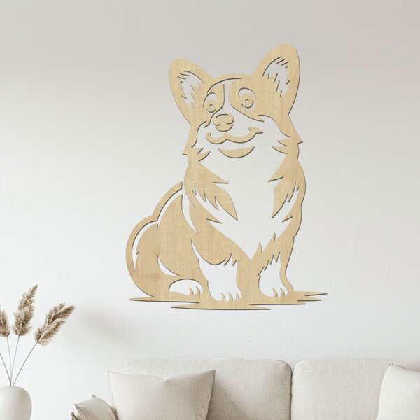 Dřevěný obraz sedící Corgi | Rozměry (cm): 30x40 | Zvolte barvu dekoru: Javor
