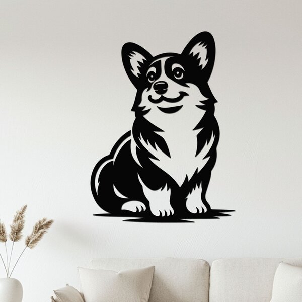 Dřevěný obraz sedící Corgi | Rozměry (cm): 30x40 | Zvolte barvu dekoru: Javor
