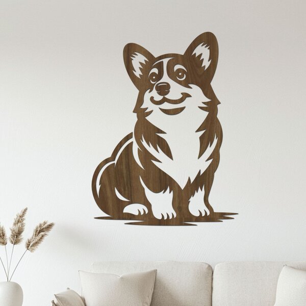 Dřevěný obraz sedící Corgi | Rozměry (cm): 30x40 | Zvolte barvu dekoru: Javor