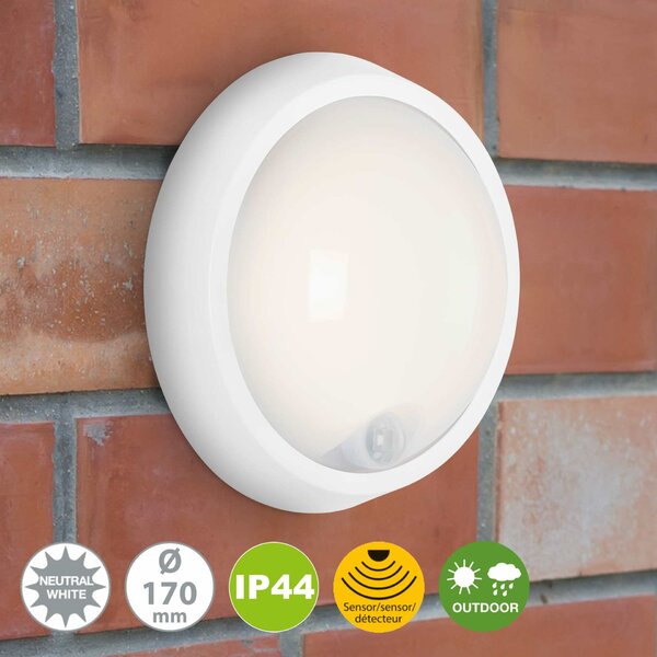 BRILONER LED venkovní svítidlo s čidlem, pr. 17 cm, 12 W, bílé IP44 BRILO 3352-016