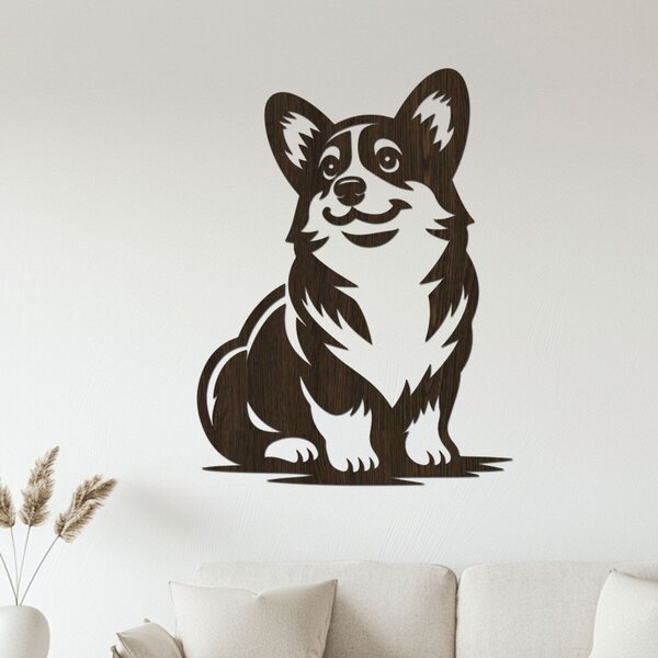 Dřevěný obraz sedící Corgi | Rozměry (cm): 30x40 | Zvolte barvu dekoru: Javor