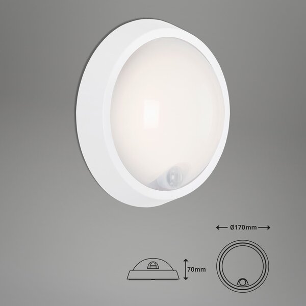 BRILONER LED venkovní svítidlo s čidlem, pr. 17 cm, 12 W, bílé IP44 BRILO 3352-016