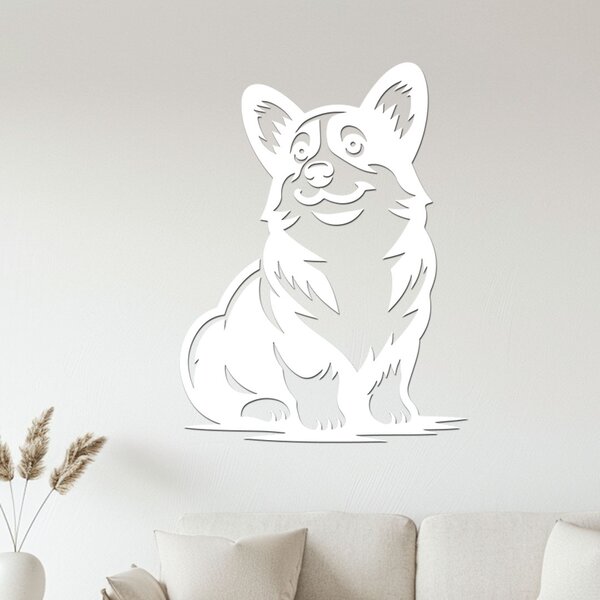 Dřevěný obraz sedící Corgi | Rozměry (cm): 30x40 | Zvolte barvu dekoru: Javor