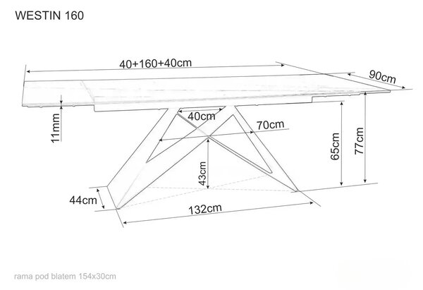 Černý jídelní stůl WESTIN I (160-240)X90, rozkládací